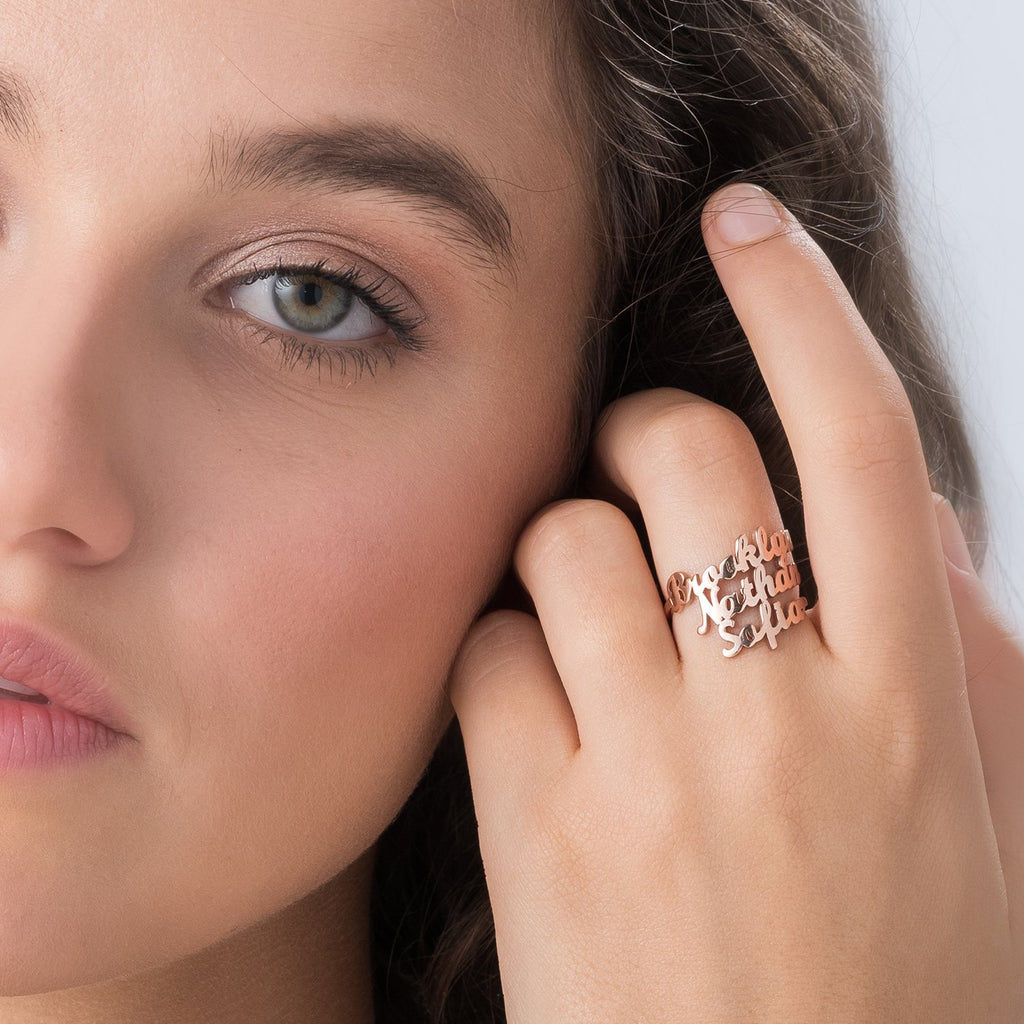 My Crush Ring Three Names Rose Gold Plated